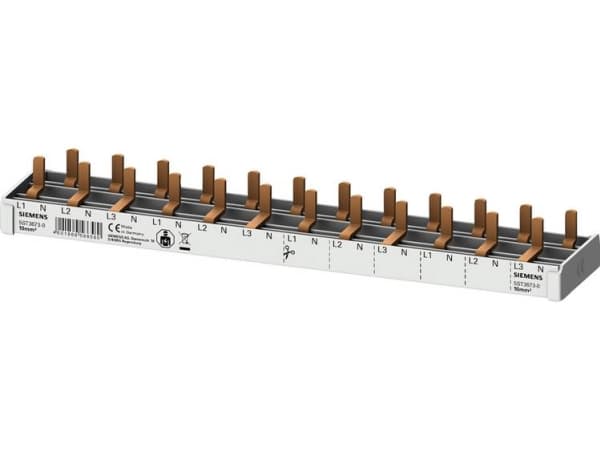 Siemens 3P+N 10mm2 pin samleskinne, 12 moduler for smale 1P+N effektbrytere (5SV1 5SV6 5SL60), full isolasjon 5ST3673-0