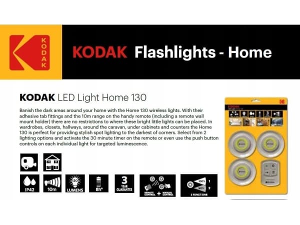 Kodak 3x lamper Trådløse lamper Fjernkontroll Timer Kodak Home 130