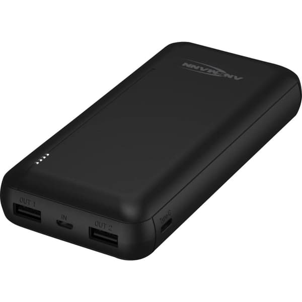 Ansmann PB212 Powerbank 20000 mAh Smart IC LiPo Micro USB, USB-C®, USB Svart Statusindikering Svart