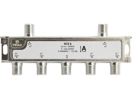 Triax SCS 6, Kabelfordeler, 75 ohm (O), 5 - 2400 Mhz, Sølv, Hvid, Hunstik/Hunstik, 16,5 dB