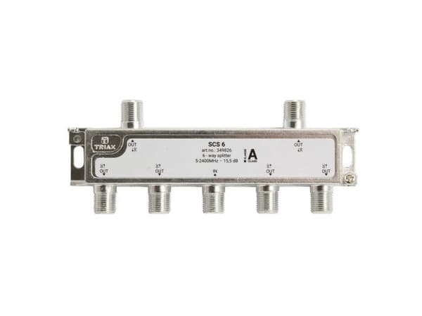 Triax SCS 6, Kabelfordeler, 75 ohm (O), 5 - 2400 Mhz, Sølv, Hvid, Hunstik/Hunstik, 16,5 dB