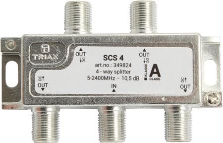 Triax SCS 4, Kabelfordeler, 75 ohm (O), 5 - 2400 Mhz, Sølv, Hvid, Hunstik/Hunstik, 11,5 dB