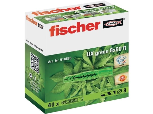 Fischer 518886, Nylon, Plast, Grønn, 50 mm, 8 mm, 6 cm, 4,5 mm