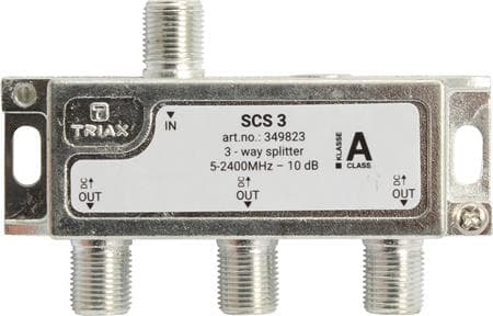 Triax SCS 3, Kaapelin jakaja, 75 O, 5 - 2400 MHz, Hopea, Valkoinen, Naaras, 10,5 dB