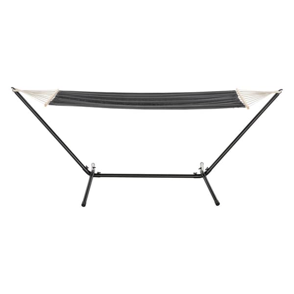 Hängmatta med stativ 300x120x105cm stål bomull polyester max.120kg svart mörkgrå [en.casa]