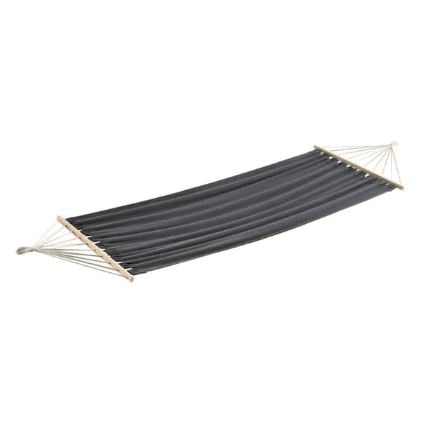 Hängmatta med stativ 300x120x105cm stål bomull polyester max.120kg svart mörkgrå [en.casa]