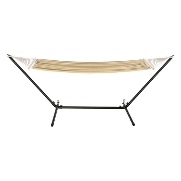 Hängmatta med stativ 300x120x105cm stål bomull polyester max.120kg svart beige [en.casa]