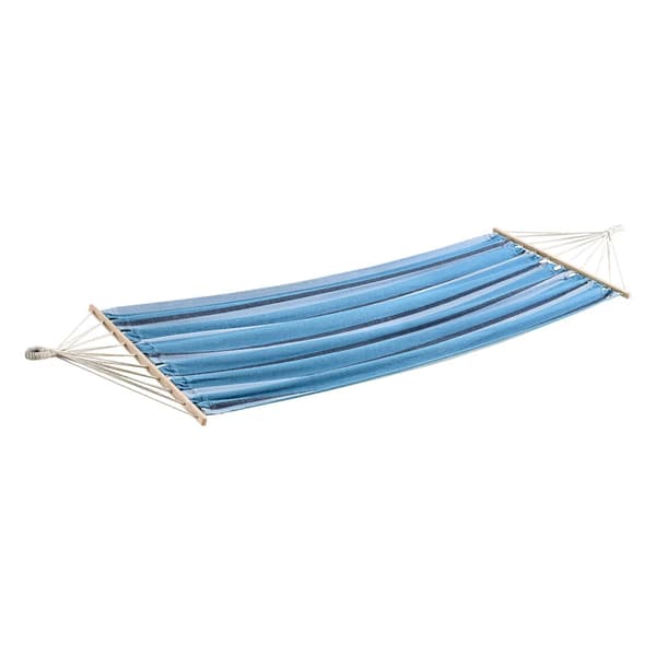 Hängmatta med stativ 300x120x105cm stål bomull polyester max.120kg svart blå randig [en.casa]