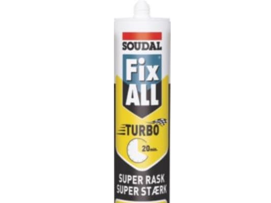 Asennusliima Fix ALL Turbo White 290ml patruuna, korkealaatuinen SMX-polymeeriin perustuva yksikomponenttinen liimasauma