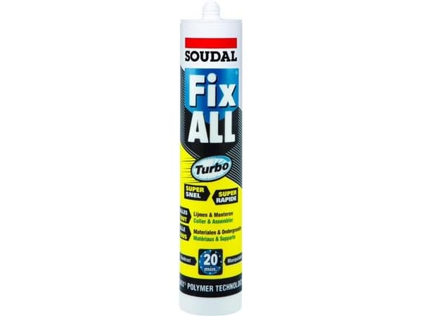 Asennusliima Fix ALL Turbo White 290ml patruuna, korkealaatuinen SMX-polymeeriin perustuva yksikomponenttinen liimasauma