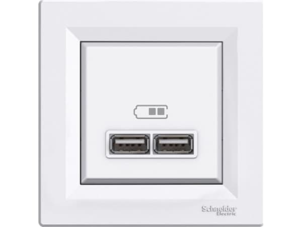 Schneider Electric ASFORA USB-laturipistorasia 2,1A kehyksellä valkoinen EPH2700221