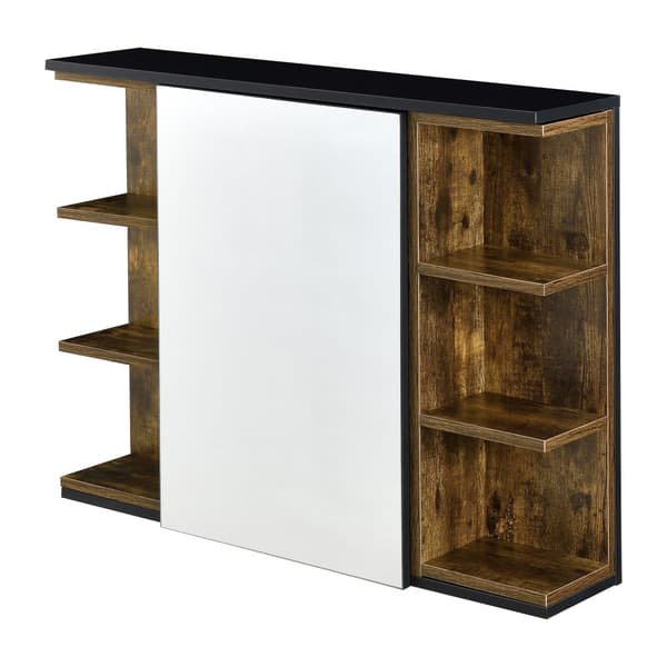 [en.casa] Väggskåp Harstad för badrum med spegeldörr och 6 hyllplan-64x80x20cm-melaminbelagd spånskiva-mörk träfärg-svart