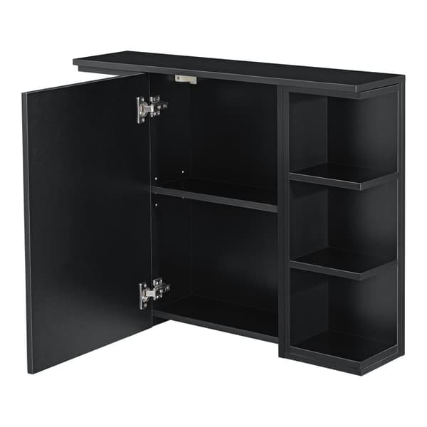 [en.casa] Väggskåp Harstad för badrum med spegeldörr och 6 hyllplan-64x80x20cm-melaminbelagd spånskiva-svart