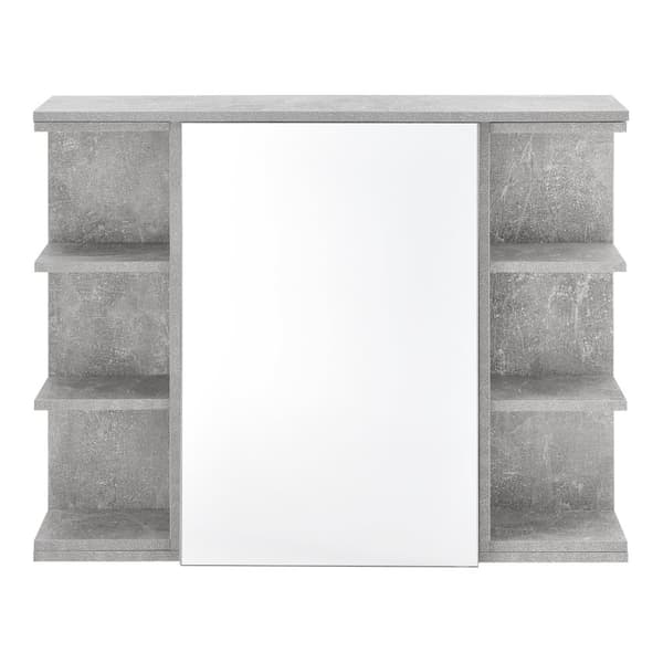 [en.casa] Väggskåp Harstad för badrum med spegeldörr och 6 hyllplan-64x80x20cm-melaminbelagd spånskiva-betongfärg