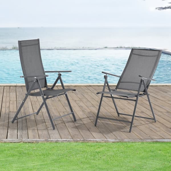 [en.casa] Trädgårdsstol Kalamata set om 2-hopfällbar-105x57x68cm-vikbart ryggstöd-pulverlackerat stål-polyester-mörkgrå