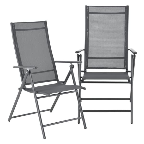 [en.casa] Trädgårdsstol Kalamata set om 2-hopfällbar-105x57x68cm-vikbart ryggstöd-pulverlackerat stål-polyester-mörkgrå