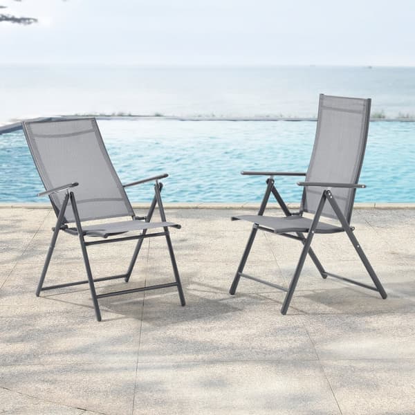 [en.casa] Trädgårdsstol Kalamata set om 2-hopfällbar-105x57x68cm-vikbart ryggstöd-pulverlackerat stål-polyester-ljusgrå-mörkgrå