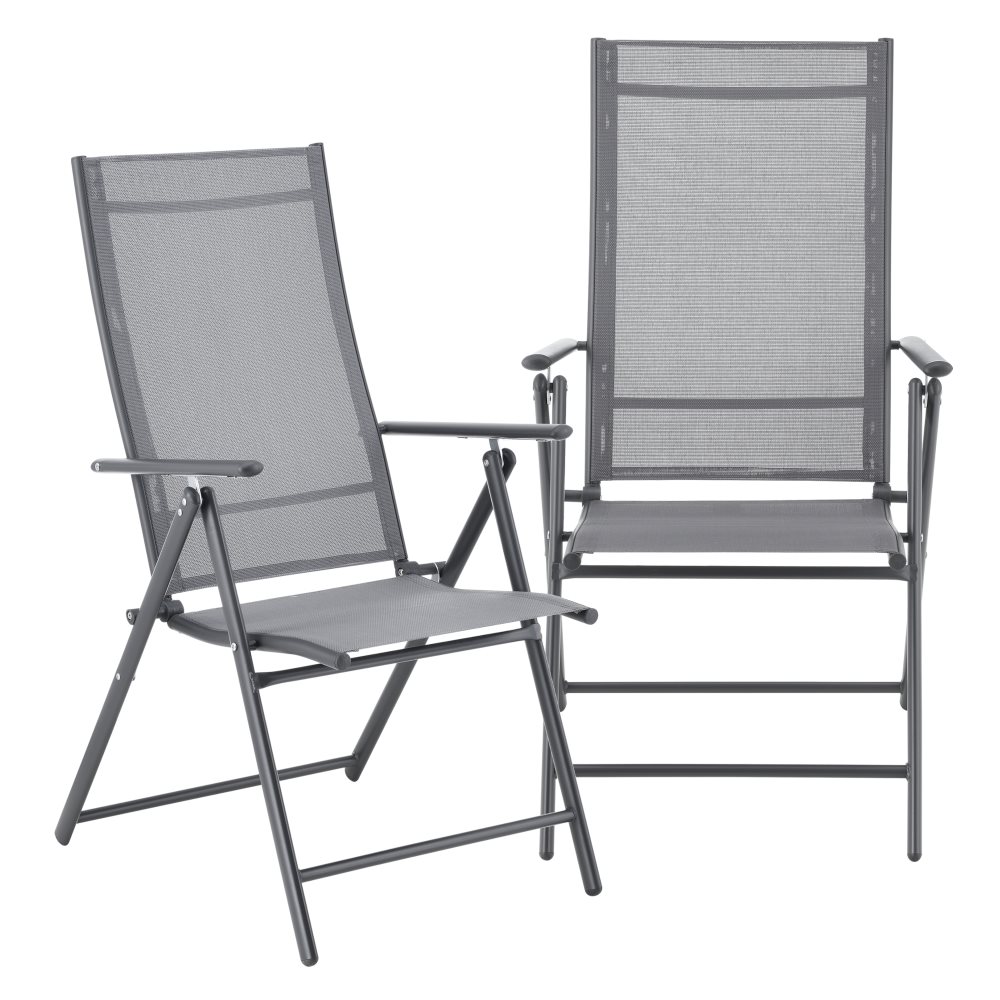 [en-casa]Trädgårdsstol Kalamata set om 2-hopfällbar-105x57x68cm-vikbart ryggstöd-pulverlackerat stål-polyester-ljusgråmörkgrå