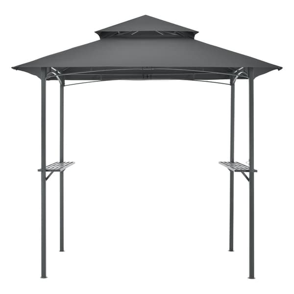 [en.casa] BBQ-paviljong Parga-grillpaviljong-250x241x151cm-pulverlackerat stål-eldtåligt tak-med sidohyllor-antracit-mörkgrå