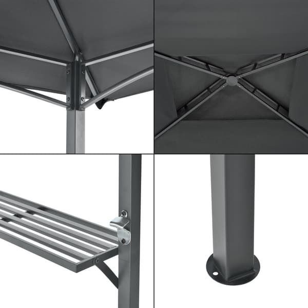 [en.casa] BBQ-paviljong Parga-grillpaviljong-250x241x151cm-pulverlackerat stål-eldtåligt tak-med sidohyllor-antracit-mörkgrå