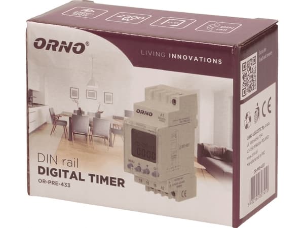 Orno Electronic timer, 52 programs, 3 menu languages, 2 modules, DIN TH-35mm OR-PRE-433