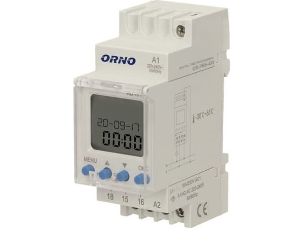 Orno Electronic timer, 52 programs, 3 menu languages, 2 modules, DIN TH-35mm OR-PRE-433