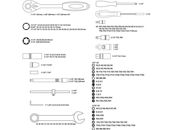 Dedra Socket wrenches CRV 216pcs 17x1/2 "", 13x1/4 "". 8x3/8 ""