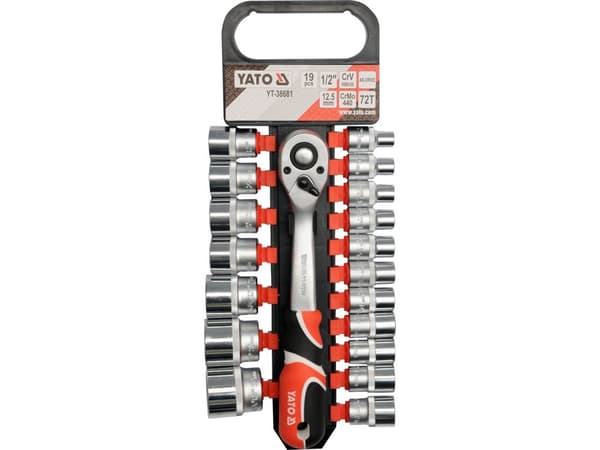 Yato YT-38681, Pipenøkkelsett, 19 stykker, Kromfarget, Oransje, Plast, Stål, 25,5 cm, 2,417 g