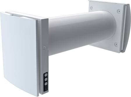SIKU-puhallin RV30 C Pro Duo Comfo V2 märkätiloihin 85 % lämmön talteenotolla ja kauko-ohjauksella. Ilmavirta max. 30 m³/h, Ø160/180 mm.