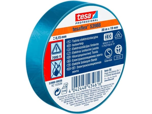 TESA TEIPPI SÄHKÖERISTYS. 5000V PVC 20M: 19MM SININEN (H5394877) H5398836 TESA