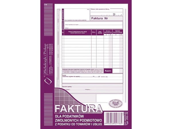 Michalczyk & Prokop Faktura for skattytere fritatt for skatt på varer og tjenester A5 202-3E