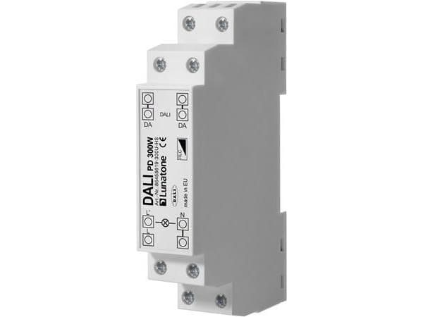 DALI-2 universel lysdæmper på 300W som kan anvendes til 230V LED lyskilder og drivere. Beregnet til montering på DIN-skinne.