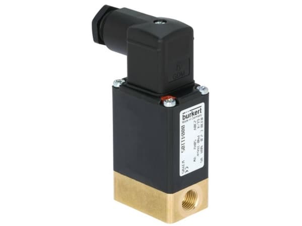Bürkert 41105 3/2-vejs Direkte styret ventil 230 V/AC G 1/4 muffe Nominel dimension 2 mm Kabinetmateriale Messing (value.1391473) Forseglingsmaterial