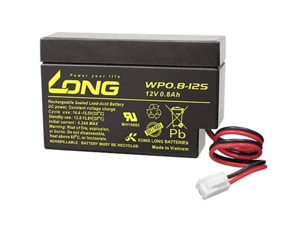 Long WP0.8-12S Blybatteri 12 V 0.8 Ah Blyfleece (B x H x T) 96 x 62 x 25 mm JST-stik Lav selvafladning, Vedligeholdelsesfri