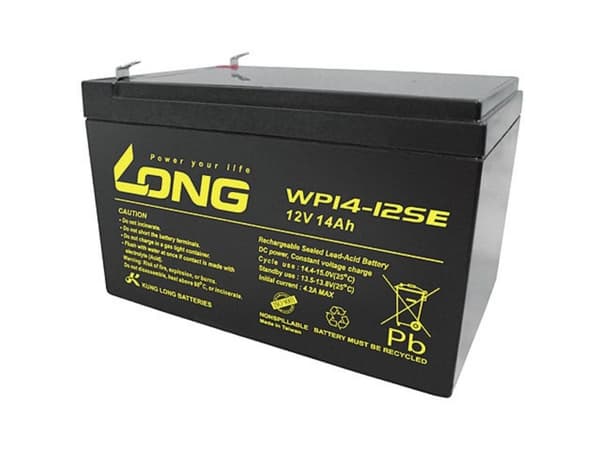 Pitkä WP14-12SE WP14-12SE Lyijyakku 12 V 14 Ah Lyijyakku (B x K x S) 151 x 100 x 98 mm Litteä liitin 6,35 mm Sykliltään vakaa, Vähäinen itsepurkautum