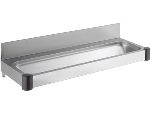 INTRA JUVEL Helpresset vaskerende P121 rustfrit stål. Inkl. vægkonsoller, hjørnebeskyttere og 1 1/2" afløbsventil og kuppelrist. 1130x300x140 mm