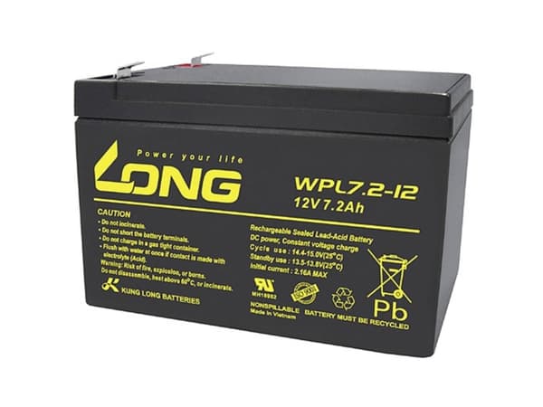 Long WPL7.2-12 Blybatteri 12 V 7.2 Ah Blyfleece (B x H x T) 151 x 102 x 65 mm Fladstik 6,35 mm Lav selvafladning, Vedligeholdelsesfri