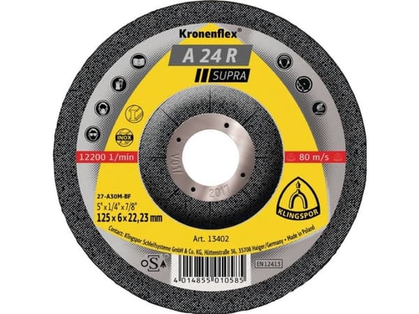Klingspor 13402 A 24 R Supra Skrubskive forkrøppet 125 mm 22.23 mm 10 stk