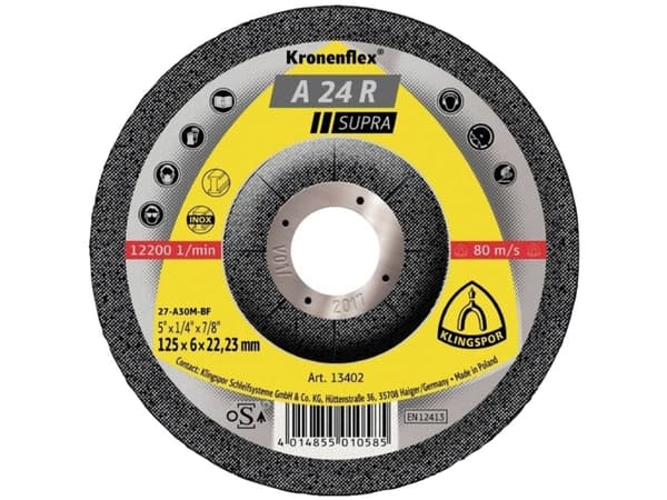 Klingspor 13402 A 24 R Supra Skrubskive forkrøppet 125 mm 22.23 mm 10 stk