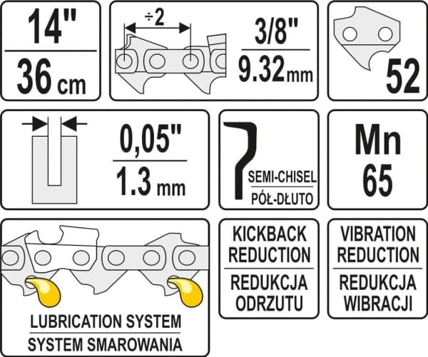 Yato YT-84951, Varje varumärke, Halv-mejsel, 76,2 / 8 mm (3 / 8"), 9,52 mm, 36 cm, 1,3 mm