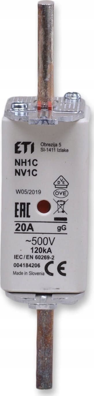 Eti-Polam Teollisuuden viivästetty sulakelenkki KOMBI NH1C gG 20A/500V WT-1C 004184206 004184206