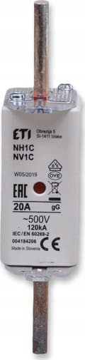 Pikkukuva 4 / 5: Eti-Polam Teollisuuden viivästetty sulakelenkki KOMBI NH1C gG 20A/500V WT-1C 004184206 004184206