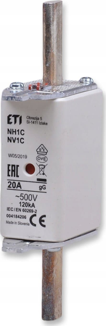Eti-Polam Teollisuuden viivästetty sulakelenkki KOMBI NH1C gG 20A/500V WT-1C 004184206 004184206