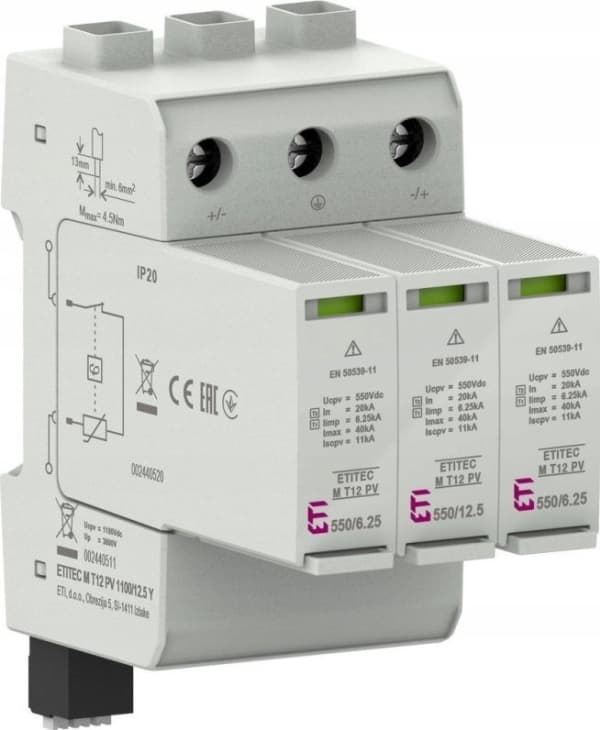 Eti-Polam PV overspenningsavleder Type 1 T2 (klasse B, C) ETITEC M T12 PV 1100/12,5 Y 002440511
