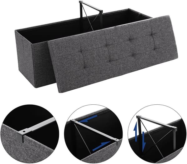 Sittbänk med förvaring grå tyg 110x38x38 cm