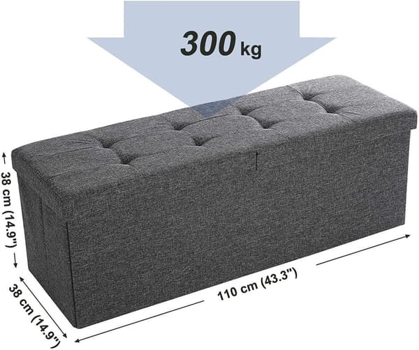 Sittbänk med förvaring grå tyg 110x38x38 cm
