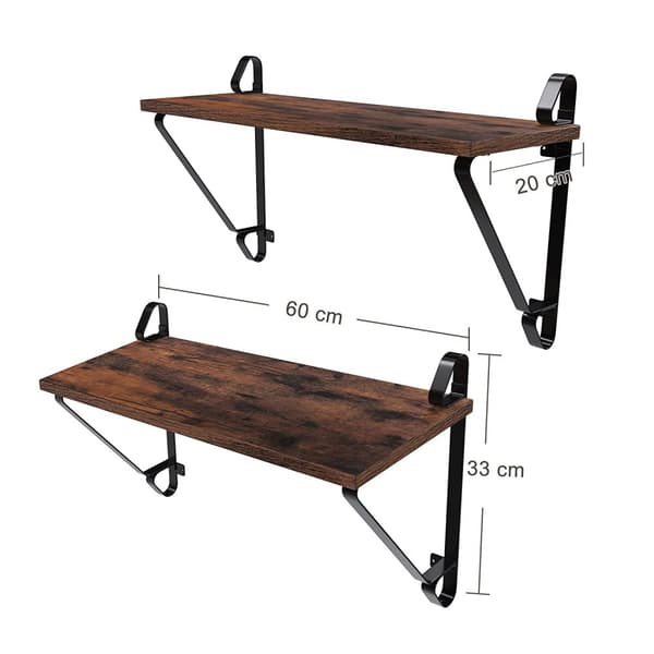 2-Pack Vägghyllor Retro 60x20 cm Vintage brun-svart