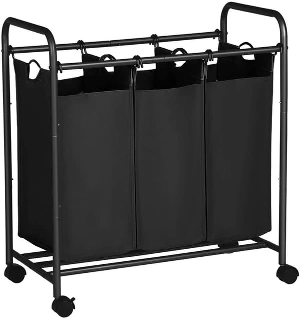 Tvättkorg / Tvätt vagn med 3 avtagbara tygpåsar 3 x 44 L