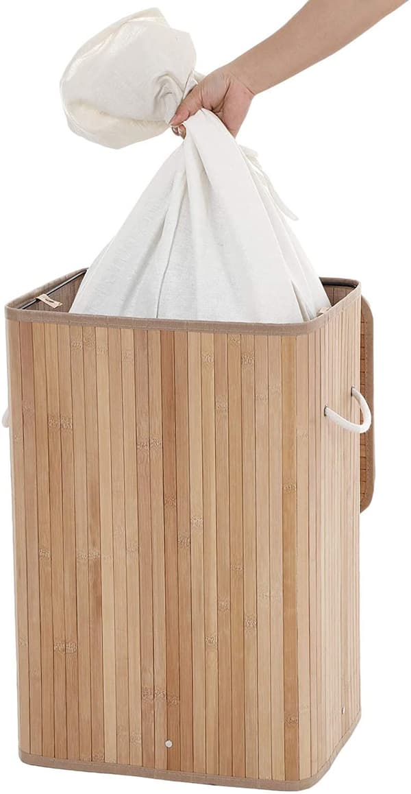 XL bambu tvättkorg 72L med avtagbart tvättbart tygpåse