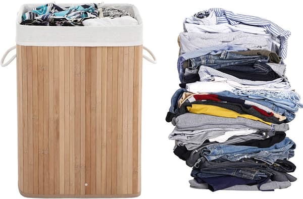 XL bambu tvättkorg 72L med avtagbart tvättbart tygpåse